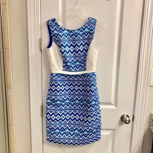 Badgley Mischka blue White Pattern Dress